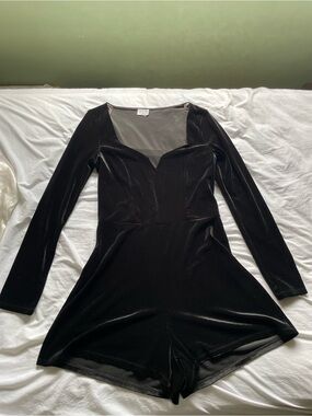 Ardene Black Velvet Long-Sleeve Romper Dress